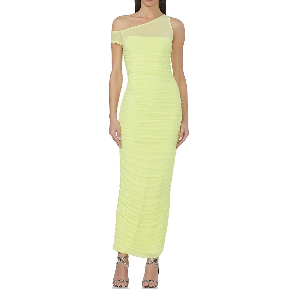 AFRM Biona One-Shoulder Ruched Mesh Maxi Dress Asymmetrical Bodycon Small